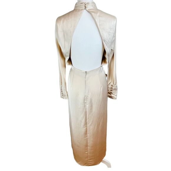 ZARA‎ Events Champagne Open Back Dress Sz M New NWT Long Sleeve High Neck Tulip - Picture 13 of 16